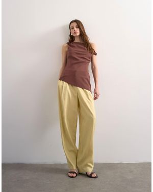 TOPSHOP Linen Blend Barrel Leg Pants - Yellow