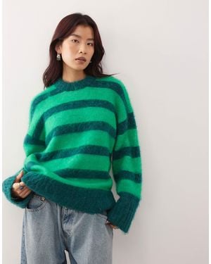 Monki Oversized Fluffy Stripe Sweater - Green