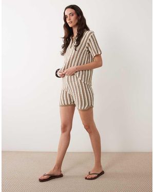 ASOS Co-Ord Micro Short Lavorato A Uncinetto A Righe Marroni - Neutro