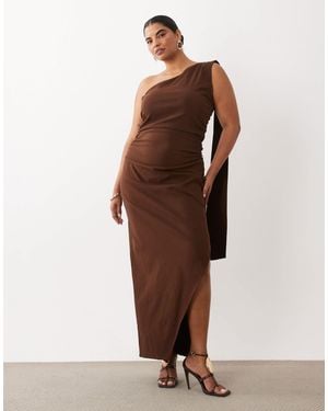 Tfnc Plus Robe longue asymétrique drapée en bengaline couleur chocolat - Marron