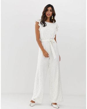 Vila Jumpsuit Met Vleugelmouwtjes En Kant - Wit