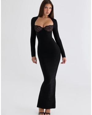 House Of Cb The Demi Lace Trimmed Long Sleeve Bandage Maxi Dress - Black