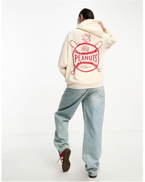 Cotton On Cotton On Relaxed Zip Through Hoodie With Snoopy Retro Graphic - Natural