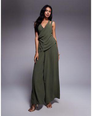 ASOS Plunge Multi Strap Wide Leg Jumpsuit - Gray