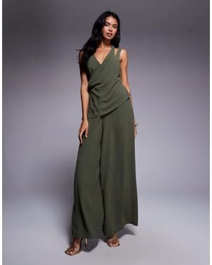 ASOS Plunge Multi Strap Wide Leg Jumpsuit - Gray