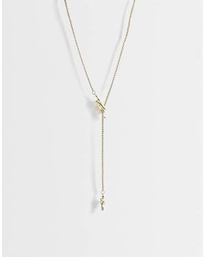 Pieces Collar Largo De Eslabones Trenzados En Tono Dorado - Blanco