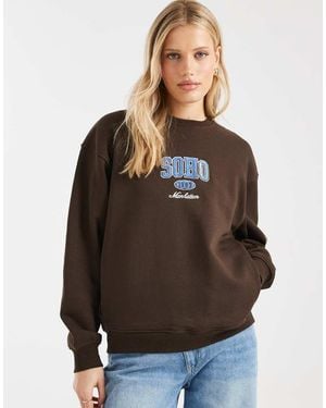 Brave Soul Cotton Rich Sweatshirt With Soho Print - Brown