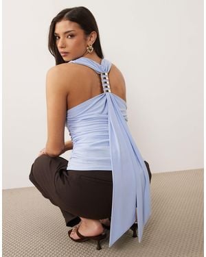 ASOS Sculpted Ruched Neckline Top With Hardware Detail - White