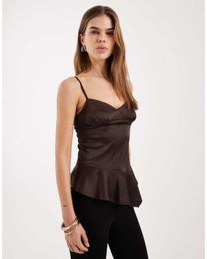 Motel Turuti Satin Ruffle Edged Cami Top - Black