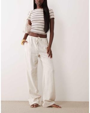 Vila Linen Touch Tie Waist Wide Leg Trouser - Natural