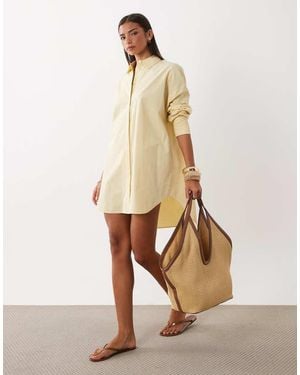 ASOS Mini Overhemdjurk Met Brede Manchetten - Naturel