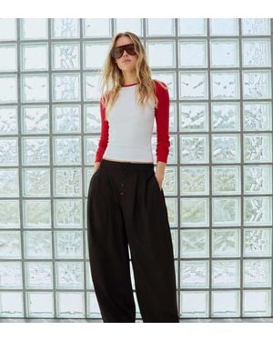 Bershka Petite Balloon Trousers With Buttons - Green
