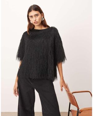 ARRANGE Hybrid Woven Fringe Top - Black