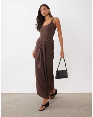 ASOS Sculpting Slinky Maxi Dress With Sarong Skirt - Natural