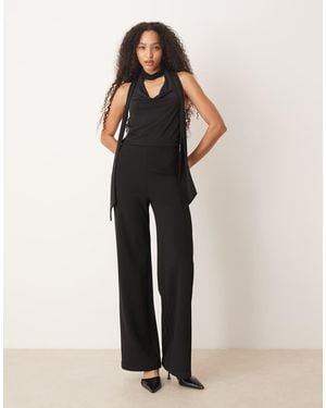 Mango Cowl Neck Halter Jumpsuit - Black