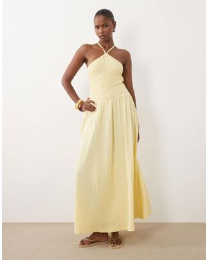 ASOS Crinkle Cami Halter Midi Dress - Natural