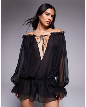 I.AM.GIA Mono Corto Con Escote Bardot Pronunciado, Cintura Caída Y Detalle De Lazada De Chifón De Georgette Jazmin De - Gris