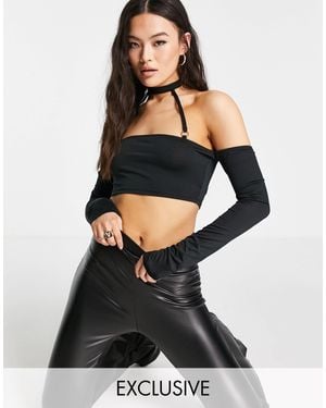 AsYou Top à encolure bardot façon collier ras du cou - Noir