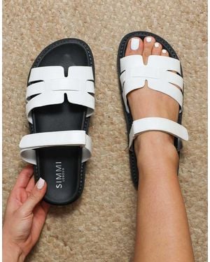 SIMMI Adelle Box Chunky Footbed Slides - White