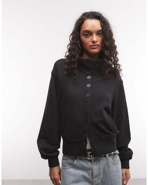 Weekday Button Up Jacket With Double Layer Funnel Neck Collar Detail - Black