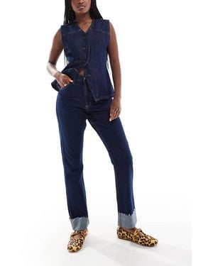 ASOS Mid Rise Straight Jeans With Turn Up - Blue