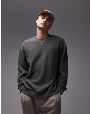 TOPMAN Oversized Fit Ottoman Crew Sweatshirt - Gray
