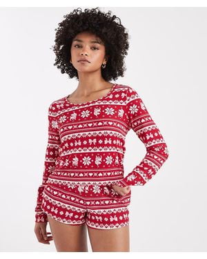 Hollister Long Sleeve And Shorts Pyjama Set - Red