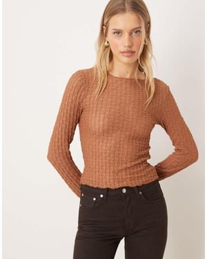 Aware Textured Jersey Long Sleeve T-shirt With Lettuce Edging - Brown