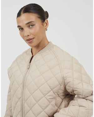 Brave Soul Diamond Quilted Bomber Jacket - Natural