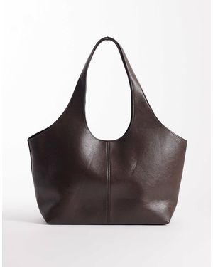 Mango Minimal Faux Leather Tote Bag - Brown