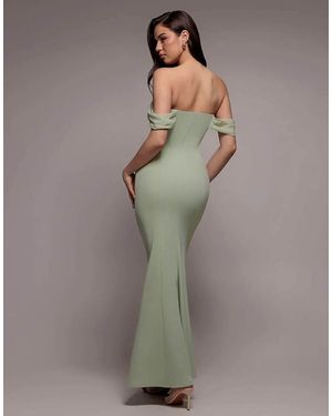 Goddiva Bardot & Chiffon Cowl Maxi Dress - Grey