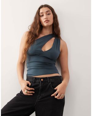 Weekday One Shoulder Top With Slash Detail - Blue