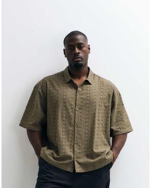 ASOS Boxy Oversized Broderie Shirt - Green