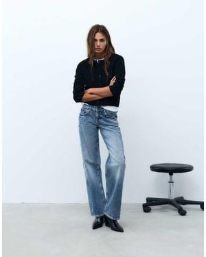 Pull&Bear Low-Rise Straight-Leg Jeans With Heart Studs - White