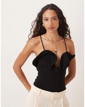 ASOS Frill Detail Plunge Halterneck Bodysuit - Black