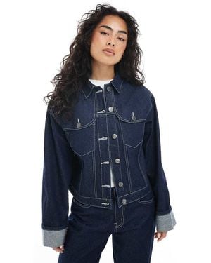 Daisy Street Panelled Fitted Denim Jacket - Blue
