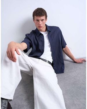 TOPMAN Relaxed Fit Short Sleeve Twill Shirt - Blue