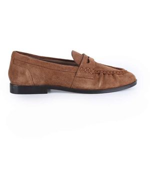 OFF THE HOOK Sienna Suede Leather Ruched Loafers - Brown