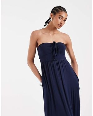 Hollister Vestido Largo Con Escote Palabra De Honor De Punto Liso - Azul