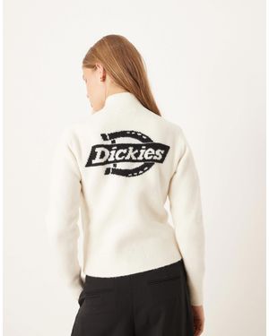 Dickies Ruston 1/4 Zip Knitted Jumper With Backprint Logo - White
