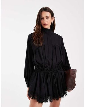 ASOS Mono Deportivo Con Bajo De Encaje En - Negro