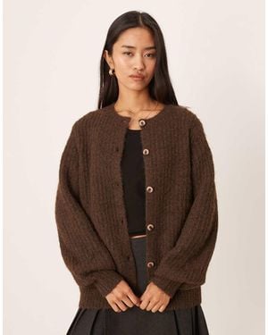 Vila Fluffy Texture Knitted Cardigan - Brown