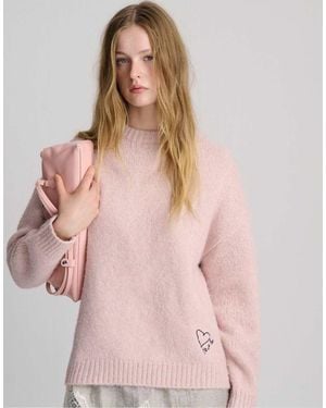 Pull&Bear Embroidered Heart Jumper - Pink