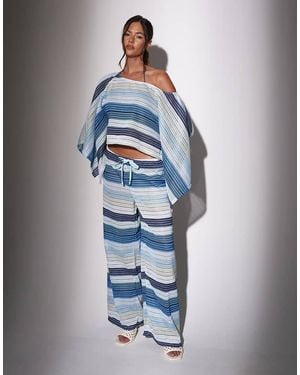 South Beach Crochet Striped Wide Leg Trousers - Blue