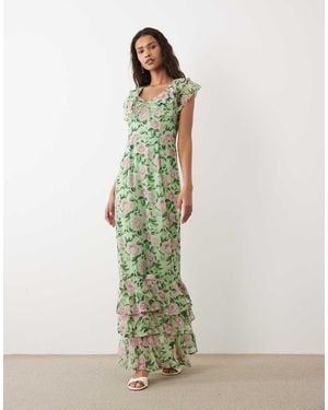 Vila Flutter Sleeve Maxi Dress - Green