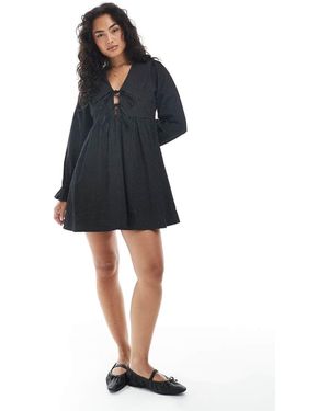 Wednesday's Girl Collar Detail Dot Cord Mini Smock Dress - Black