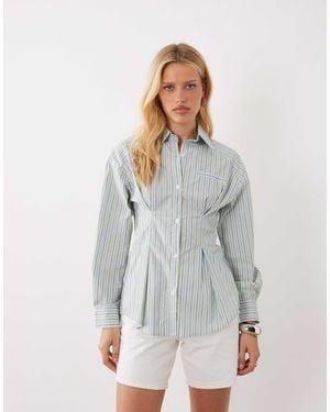 Ghospell Delta Cinched Waist Detail Long Sleeve Shirt - Grey