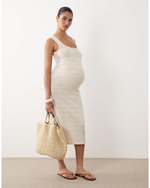 Mama.licious Mamalicious Maternity Square Neck Jersey Crochet Midi Dress - Natural