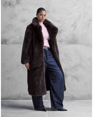 Forever New – longline-kunstpelzmantel - Schwarz