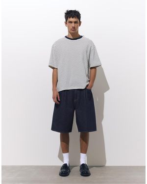 Pull&Bear Wide-Leg Denim Bermuda Shorts With Darts - White